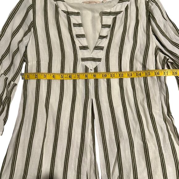 Soft Surroundings Rue Jussieu Linen Tunic Dress Olive Cream Stripe Medium - Picture 5 of 8